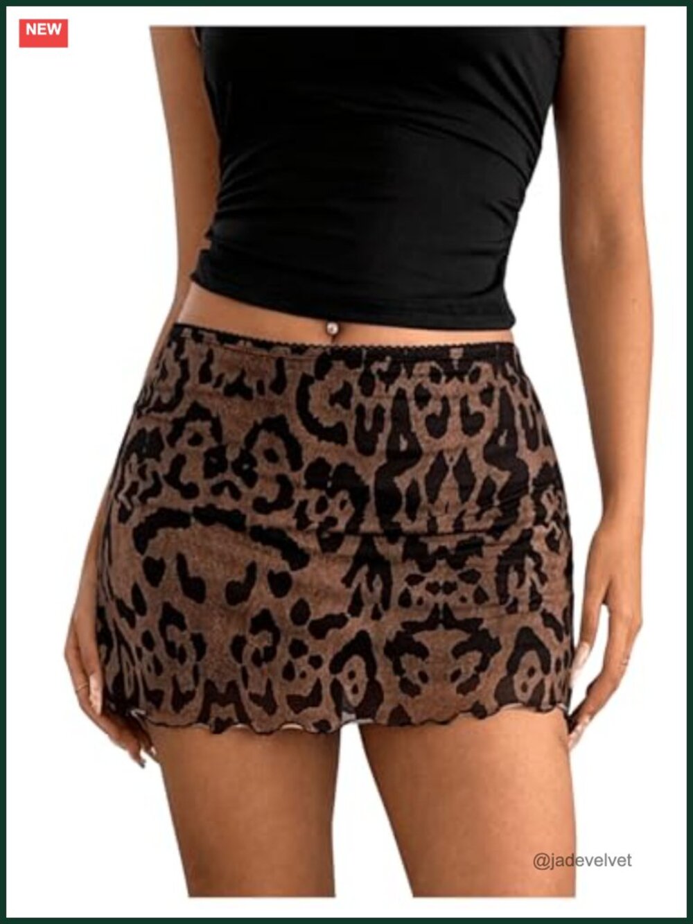 Cheetah Print Mini Skirt Lettuce Trim Low Waisted Y2K Bodycon Short Skirt